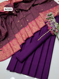Stuff Marina Plain Shirt And Trouser Including Neckline With Marina Jacquard Border Beautiful Shawl 3PC Dress