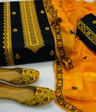 Stuff Cotton Front Gala Daman Embroidery Shirt And Chiffon Heavy Embroidery Dupatta WIth Embroidery Trouser 3PC Dress