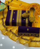 Stuff Cotton Front Gala Daman Embroidery Shirt And Chiffon Heavy Embroidery Dupatta WIth Embroidery Trouser 3PC Dress