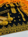 Stuff Cotton Front Gala Daman Embroidery Shirt And Chiffon Heavy Embroidery Dupatta WIth Embroidery Trouser 3PC Dress