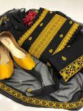 Stuff Cotton Front Gala Daman Embroidery Shirt And Chiffon Heavy Embroidery Dupatta WIth Embroidery Trouser 3PC Dress