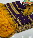 Stuff Cotton Front Gala Daman Embroidery Shirt And Chiffon Heavy Embroidery Dupatta WIth Embroidery Trouser 3PC Dress