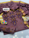 Stuff Khaadi Cotton Khaddar Gala Daman Heavy Balochi Embroidery Shirt And Jacquard Bnarsi Shawl WIth Embroidery Trouser 3PC Dress