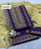 Stuff Lawn Cotton Front Full Gala Daman 9MM Plastic Mirror Embroidery SHirt ANd 9MM Plastic Mirror Embroidery Dupatta With Embroidery Trouser 3PC Dress