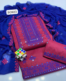 Stuff Lawn Cotton Front Full Gala Daman 9MM Plastic Mirror Embroidery SHirt ANd 9MM Plastic Mirror Embroidery Dupatta With Embroidery Trouser 3PC Dress