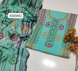 Stuff Pure lawn 100/100 Handmade Afghani Gala Baul Botiq Style Neat Work Shirt And Plain Trouser With Chiffon Crush Tye And Dye Dupatta 3Pc Dress