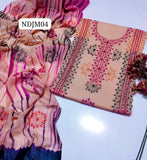 Stuff Pure lawn 100/100 Handmade Afghani Gala Baul Botiq Style Neat Work Shirt And Plain Trouser With Chiffon Crush Tye And Dye Dupatta 3Pc Dress