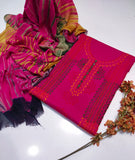 Stuff Pure lawn 100/100 Handmade Afghani Gala Baul Botiq Style Neat Work Shirt And Plain Trouser With Chiffon Crush Tye And Dye Dupatta 3Pc Dress