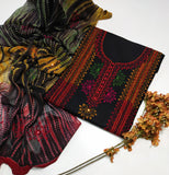 Stuff Pure lawn 100/100 Handmade Afghani Gala Baul Botiq Style Neat Work Shirt And Plain Trouser With Chiffon Crush Tye And Dye Dupatta 3Pc Dress