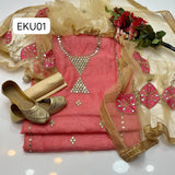 Stuff Khaadi Net Mirror Work Shirt And Net Mirror Plus Applic Work Dupatta With Masoori Trouser 3PC Dress
