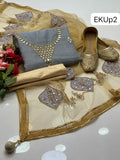 Stuff Khaadi Net Mirror Work Shirt And Net Mirror Plus Applic Work Dupatta With Masoori Trouser 3PC Dress