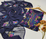 Stuff lawn 100/100 handamde Afghani Gala jaal Style Neat WOrk Shirt And Plain Trouser WIth Chiffon EMbroidery Dupatta 3PC Dress