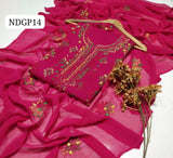 Stuff lawn 100/100 handamde Afghani Gala jaal Style Neat WOrk Shirt And Plain Trouser WIth Chiffon EMbroidery Dupatta 3PC Dress