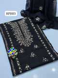 Stuff Lawn GTM Bareeza lawn LCD Gotta Panel Embroidery Shirt And Chifon LCD Gotta WPrk Dupatta With Plain Trouser 3PC Dress