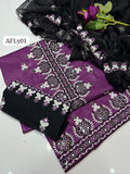 Stuff Bareeza Cotton 9MM Gala Daman+ Cross-stitch Shirt, Embroided Trouser Along With chiffon Matha Patti Contrass Dupatta 3pcs &nbsp;Dress