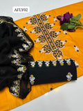 Stuff Bareeza Cotton 9MM Gala Daman+ Cross-stitch Shirt, Embroided Trouser Along With chiffon Matha Patti Contrass Dupatta 3pcs &nbsp;Dress