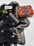 Stuff Bareeza Cotton 9MM Gala Daman+ Cross-stitch Shirt, Embroided Trouser Along With chiffon Matha Patti Contrass Dupatta 3pcs &nbsp;Dress