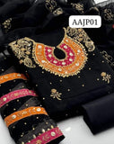 Stuff Organza Handmade Pearl &amp; Zarri Gotta Work Shirt And Kattan Silk Trouser With Orgnaza Dupatta 3PC Dress