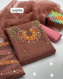 Stuff Organza Handmade Pearl &amp; Zarri Gotta Work Shirt And Kattan Silk Trouser With Orgnaza Dupatta 3PC Dress