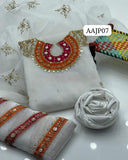 Stuff Organza Handmade Pearl &amp; Zarri Gotta Work Shirt And Kattan Silk Trouser With Orgnaza Dupatta 3PC Dress