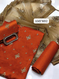 STuff Shamoz Silk All Over Embroidery Shirt And Indian Net Aplic Embroidery Dupatta With Kattan Silk Trouser 3PC Dress