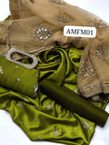 STuff Shamoz Silk All Over Embroidery Shirt And Indian Net Aplic Embroidery Dupatta With Kattan Silk Trouser 3PC Dress