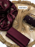 STuff Shamoz Silk All Over Embroidery Shirt And Indian Net Aplic Embroidery Dupatta With Kattan Silk Trouser 3PC Dress