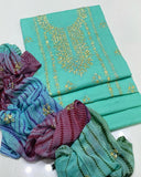 Stuff Lawn  LCD Gotta Panel Embroidery Shirt And Chifon LCD Gotta WPrk Dupatta With Plain Trouser 3PC Dress