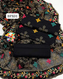 STuff Lawn Cotton Front Jall Embroidery Shirt And Plain Trouser WIth Chiffon 4 Sided Border With Center Jaal Heavy Embroidery Dupatta 3PC Dress