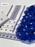Stuff Soft Cotton Cross Stich Embroidery 9MM Mirror Work Shirt And Trouser Along With Chiffon Dupatta 3PC Dress