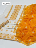 Stuff Soft Cotton Cross Stich Embroidery 9MM Mirror Work Shirt And Trouser Along With Chiffon Dupatta 3PC Dress