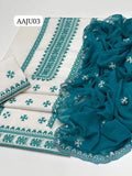 Stuff Soft Cotton Cross Stich Embroidery 9MM Mirror Work Shirt And Trouser Along With Chiffon Dupatta 3PC Dress