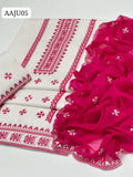 Stuff Soft Cotton Cross Stich Embroidery 9MM Mirror Work Shirt And Trouser Along With Chiffon Dupatta 3PC Dress