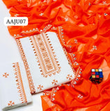 Stuff Soft Cotton Cross Stich Embroidery 9MM Mirror Work Shirt And Trouser Along With Chiffon Dupatta 3PC Dress