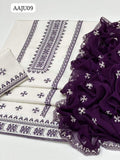 Stuff Soft Cotton Cross Stich Embroidery 9MM Mirror Work Shirt And Trouser Along With Chiffon Dupatta 3PC Dress