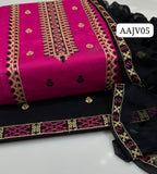 Stuff Cotton Xross Stich Front FullDaman Embroidery Shirt ANd Trouser WIth Chiffon Embroidery Dupatta