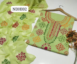 Stuff Pure Lawn 100/100 Handmade Afhani Gala Jall Style Neat Work Shirt And Plain Trouser WIth Chiffon Dupatta 3PC Dress