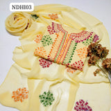 Stuff Pure Lawn 100/100 Handmade Afhani Gala Jall Style Neat Work Shirt And Plain Trouser WIth Chiffon Dupatta 3PC Dress