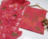 Stuff Pure Lawn 100/100 Handmade Afhani Gala Jall Style Neat Work Shirt And Plain Trouser WIth Chiffon Dupatta 3PC Dress