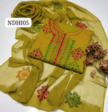 Stuff Pure Lawn 100/100 Handmade Afhani Gala Jall Style Neat Work Shirt And Plain Trouser WIth Chiffon Dupatta 3PC Dress