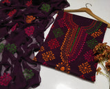 Stuff Pure Lawn 100/100 Handmade Afhani Gala Jall Style Neat Work Shirt And Plain Trouser WIth Chiffon Dupatta 3PC Dress