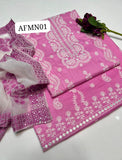 Stuff Soft Lawn 9MM Gala Daman &nbsp;Bail Shirt, Embroided Trouser Along With Chiffon 4 Sided Border &nbsp;Dupatta 3pcs Dress