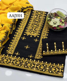 Stuff Cotton Cross Stich 9Mm Embroidery Mirror Work Shirt And Trouser With Chiffon Dupatta 3Pc Dress