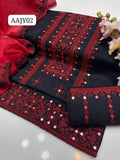 Stuff Cotton Cross Stich 9Mm Embroidery Mirror Work Shirt And Trouser With Chiffon Dupatta 3Pc Dress