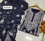 Stuff Pure lawn 100/100 handmade Pakka Gala jall Syle Neat Work Shirt And Plain Trouser With Chiffon Embroidery Dupatta 3PC Dress