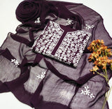 Stuff Pure lawn 100/100 handmade Pakka Gala jall Syle Neat Work Shirt And Plain Trouser With Chiffon Embroidery Dupatta 3PC Dress