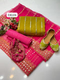 Stuff Soft Organza Embroidery SHirt And Tissue Panni Shesha Work Dupatta And Masoori Trouser 3PC Dress