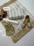 Stuff Soft Organza Embroidery SHirt And Tissue Panni Shesha Work Dupatta And Masoori Trouser 3PC Dress
