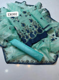 Stuff Organza Daman Boring Work Shirt And Organza self stuff Embroidered Jaal &amp; Boring Work Dupatta And Kattan Silk Trouser 3PC Dress*