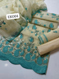 Stuff Organza Daman Boring Work Shirt And Organza self stuff Embroidered Jaal &amp; Boring Work Dupatta And Kattan Silk Trouser 3PC Dress*